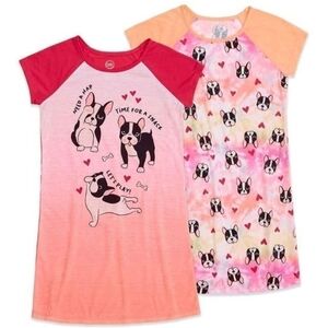 Kids French Bulldog Pajama Set - Pink and Orange